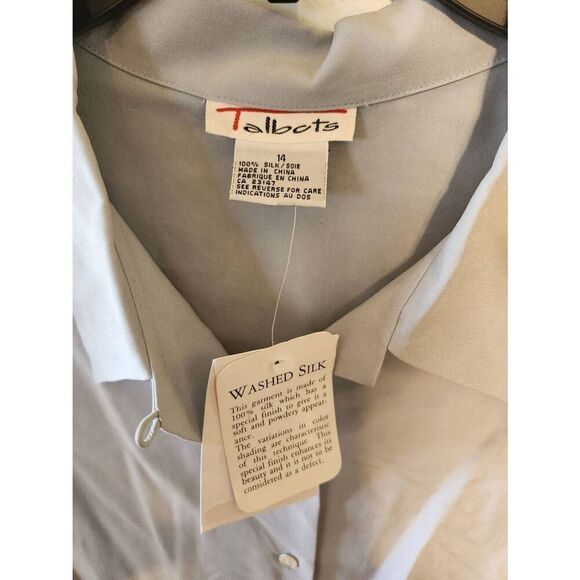 NWT Vintage Talbots Size 14 100% size Light Blue Blouse Button Down Dress Shirt - Picture 2 of 3